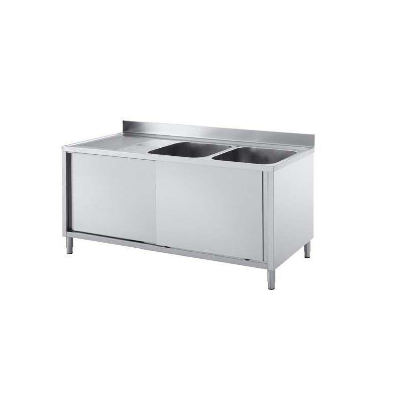 MEUBLE PLONGE INOX  2 BACS + 1 EGOUTTOIR