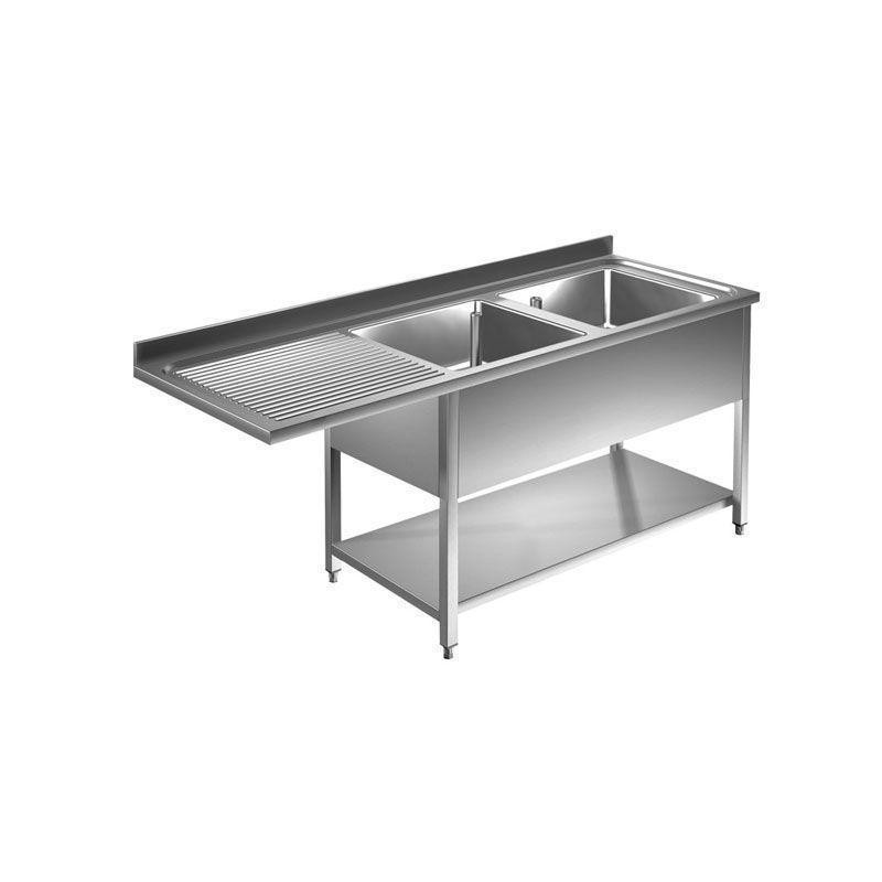 PLONGE INOX AVEC PASSAGE POUR LAVE VAISSELLE 2 BACS + 1 EGOUTTOIR